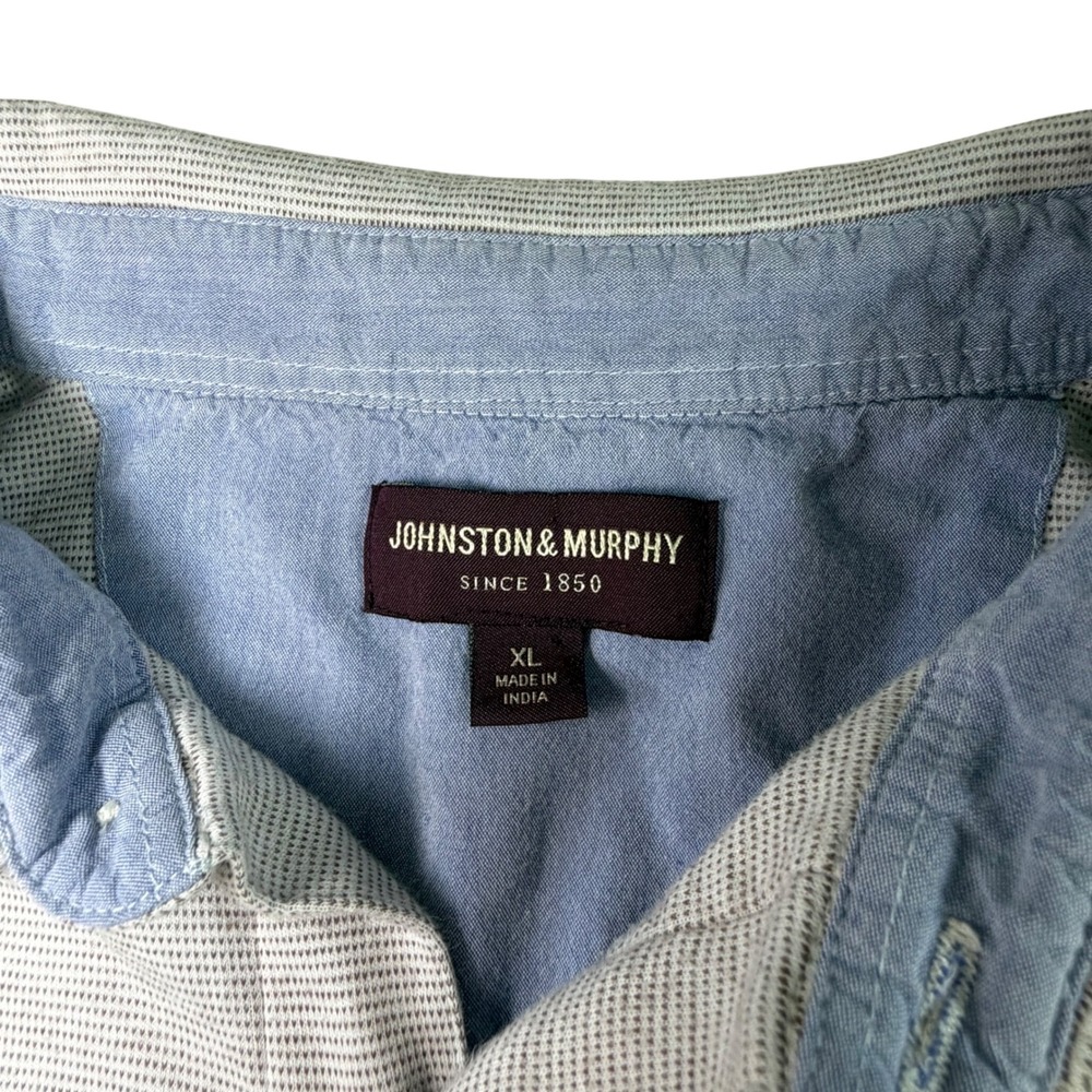 Johnston & Murphy Mens XL Gray Micro Stripe Short Sleeve Button Down Knit Shirt - Picture 2 of 5